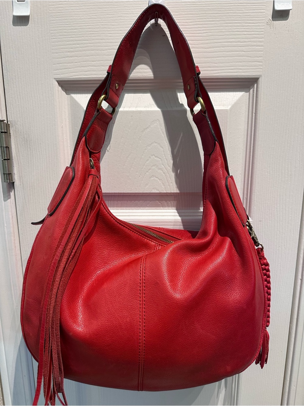 Lucky Brand Red Leather Hobo Shoulder Bag